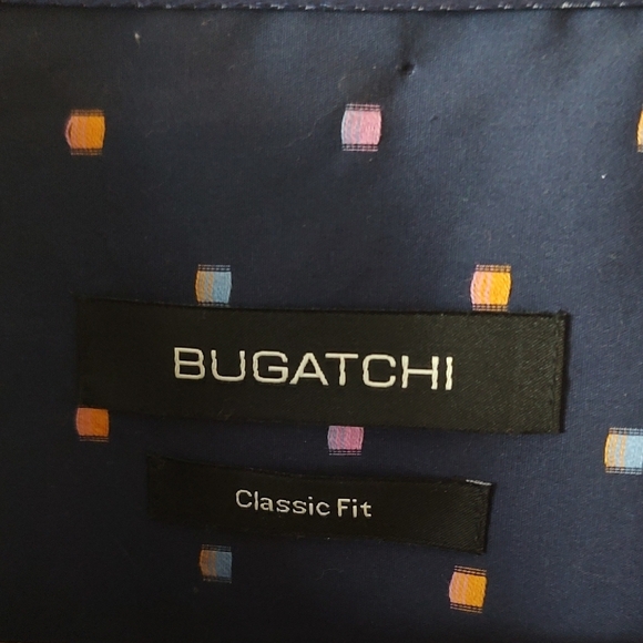 Bugatchi Navy Blue Long Sleeve Cuffed Cotton Shirt Small Colored Squares 3XL - Picture 6 of 9